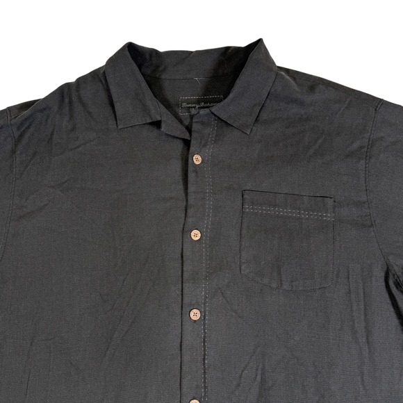 Tommy Bahama Island Zone Mens Large Silk Black Short Sleeve Button Up Camp Shirt - Picture 3 of 8